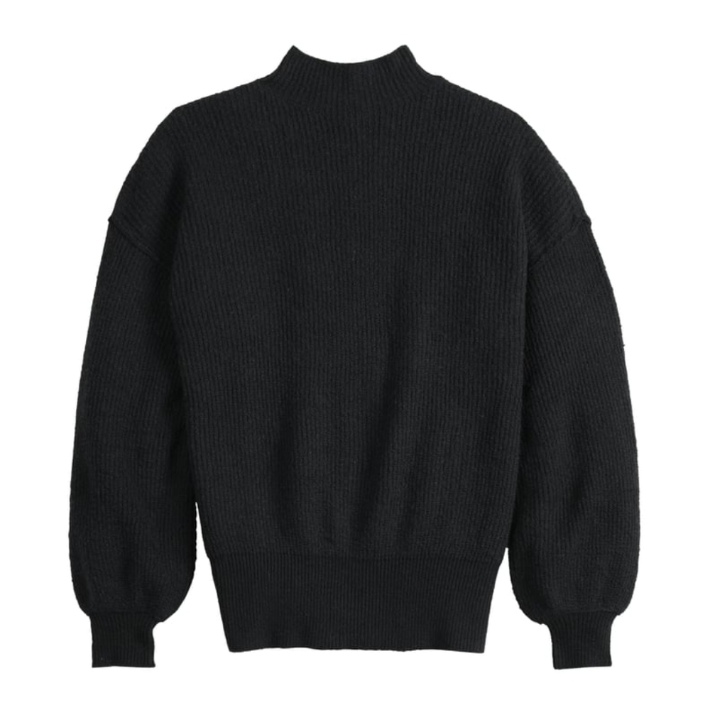 Popsugar Black Balloon Sleeve Funnel Neck Ribbed Sweater New With Tags